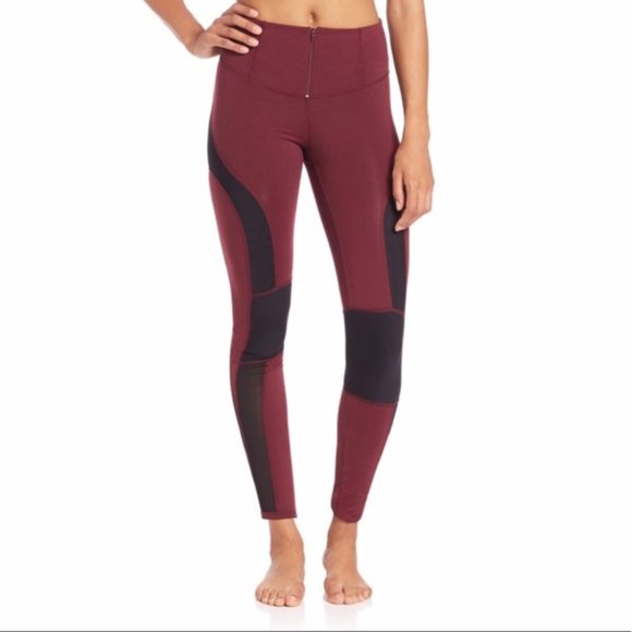 Free People Red Combo Front Zip Cool Rider Legging with Sheer Mesh Panels‎ NWT - Picture 1 of 11